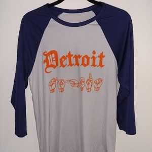 Detroit Tigers jersey style tshirt with "Old English" font and "sign language"